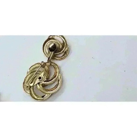 Vintage Gold Brooch Earrings MCM Swirl & Blue Topaz Rhinestone Sar Coventry Set - Picture 4 of 6